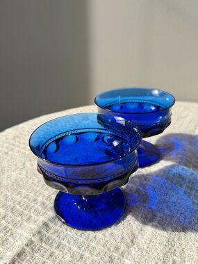 2 Set 1960s Indiana Glass Cobalt Blue Glass Desert Dishes